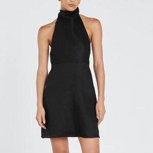 DISSH Vera Black Linen Halter Dress Size 4 Cowl Neck Sleeveless Mini Little Blac